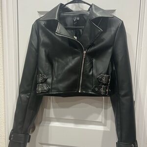 Windsor Faux Leather Black Moto Jacket Asymmetrical Cropped